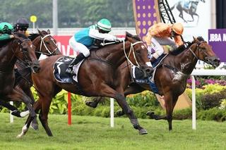 Infantry (NZ) wins the Listed Moonbeam Vase at Kranji. Photo: Singapore Turf Club